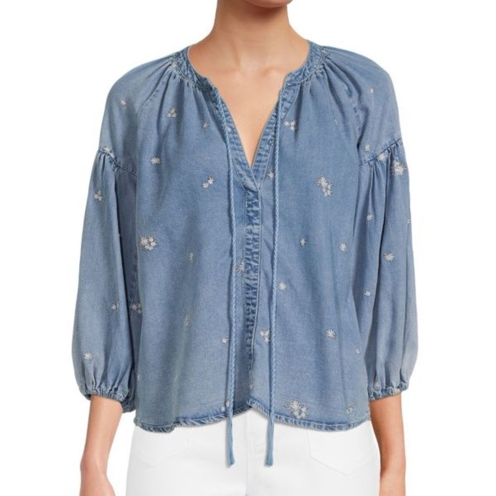 Driftwood Stacey Chambray Shirt Embroidered Blue Boho Women’s Sz Medium NEW